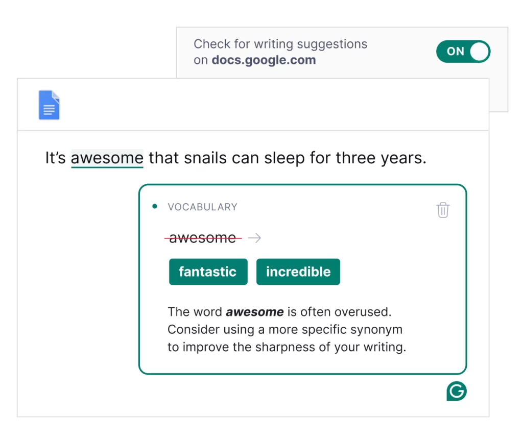 Finish work faster. With Grammarly’s browser extensions, you’ll get industry-leading AI writing assistance whenever and wherever you work online.