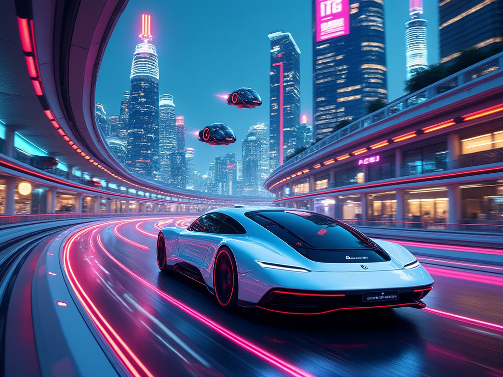 A futuristic city where AI-driven technologies control transportation, education, and healthcare