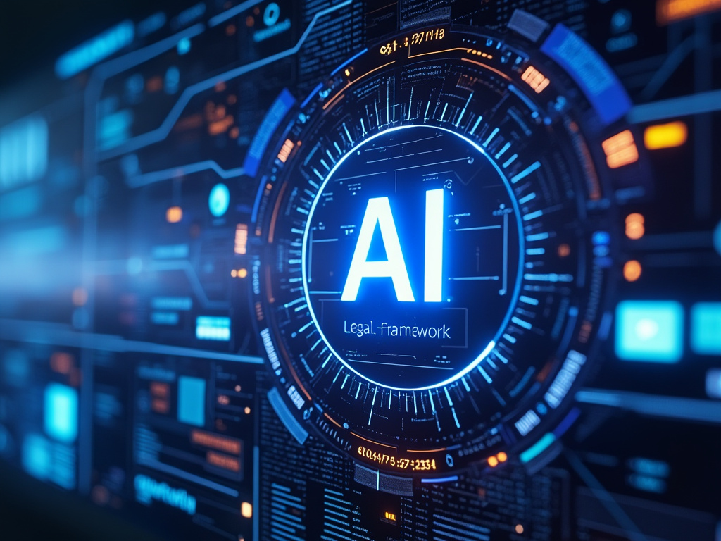 A legal framework for Artificial intelligence (AI) usage displayed on a futuristic digital screen